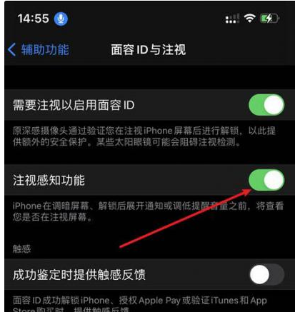 松山湖管委会苹果14维修网点分享iPhone14注视感知功能有什么用 
